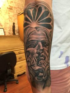 Realistic Jesus tattoo, black and grey tattoo, st Augustine tattoo, st Augustine beach tattoo