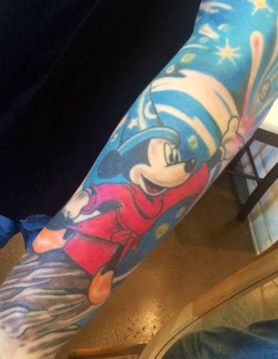 mickey mouse tattoo , disney tattoo florida , fantasia tattoo florida , st augustine tattoo artist , florida tattoo artist