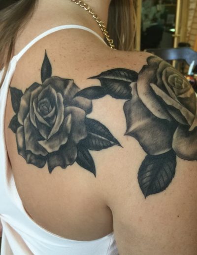 black and grey roses , realistic black and grey rose, realistic tattoo, st augustine tattoo, florida realistic tattoo