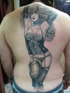 dawn tattoo , back piece, black and grey pin up ,st augustine tattoo, realistic tattoo florida , st augustine beach tattoo