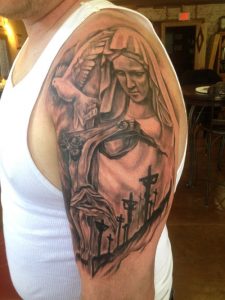 jesus and mary tattoo , black and grey tattoo, florida black and grey tattoo artist , st augustine tattoo