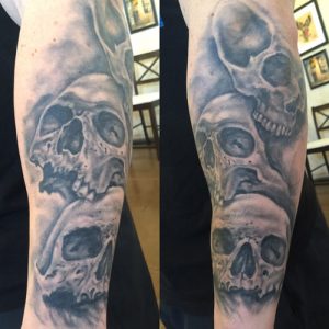 skull tattoo florida , st augustine skull tattoo , realistic black and grey tattoo