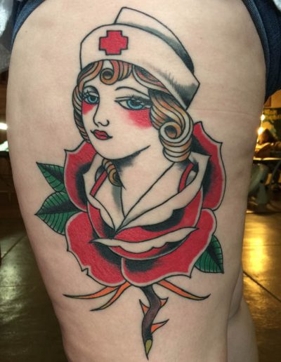 Rose of no mans land tattoo , tattoo artist florida , tattoo st augustine , florida traditional tattoo