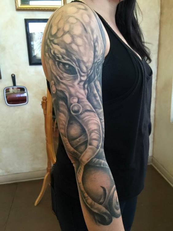 Octopus tattoo , octopus sleeve , black and grey octopus , st Augustine tattoo , Jacksonville tattoo