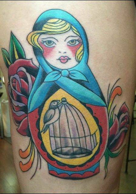 Russian doll tattoo , traditional tattoo at Augustine, traditional tattoo florida